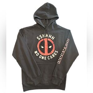 Men’s black Marvel Deadpool SHHHH No One Cares sarcastic Graphic fandom hoodie S